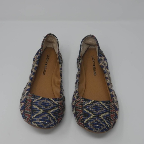 𝅺LUCKY Brand Emmie Aztec Metallic Printed Flats Size 9.5 NWOB - Picture 7 of 9